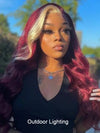 Red Hair With Blonde Skunk Stripe Wig Highlights Hair 3D Body Wave 13x4 Lace Wigs - KissLove Hair