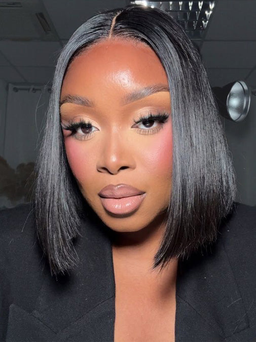 wow factor celebrity black lace front bob wig 13x6 Deep Wave Bob Human Hair Lace Front Wig 13x6 for African  main image 2