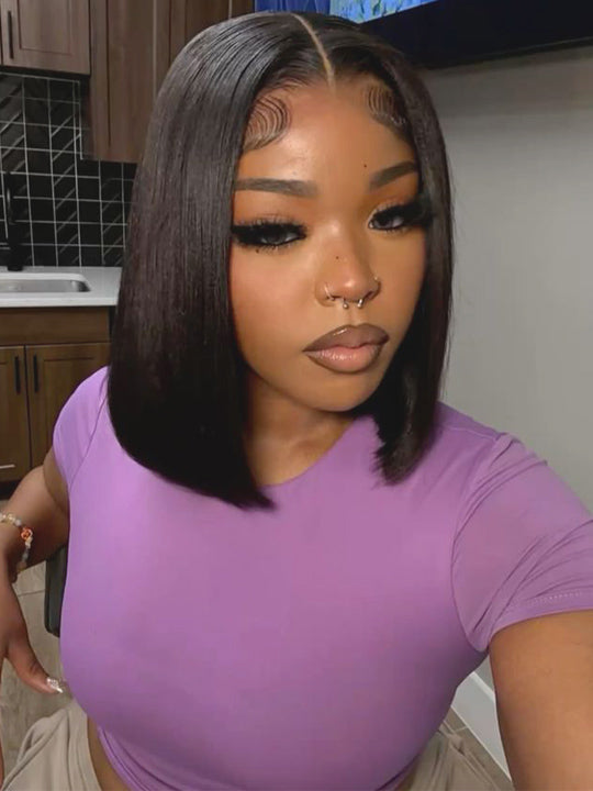 [2 Wigs=$159] Invisi-drawstring 360 Lace Wig Kinky Curly Wig + 4x4 Straight Bob Wig