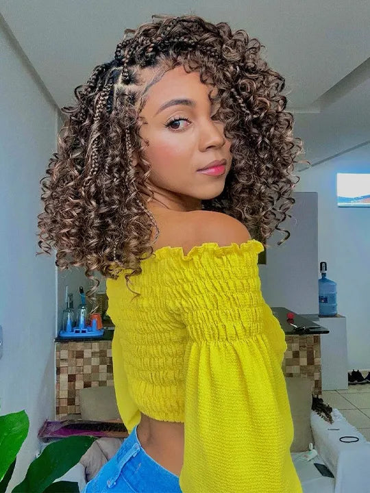 Water Wave Colored Boho Braided Wig Knotless Boho Braided Human Hair Wigs Kisslove Hair - KissLove Hair
