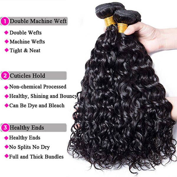 Water Wave 3 Bundles with 13*4 HD Lace Frontal 10A Brazilian Human Hair Weave - KissLove Hair