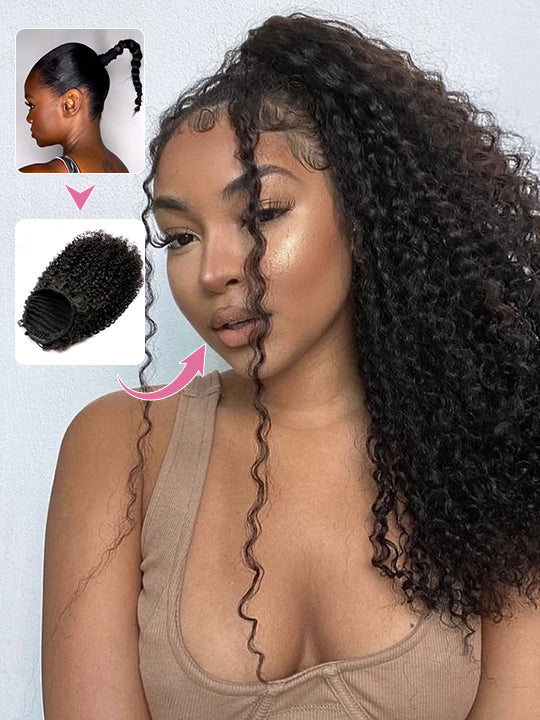 Extensions de cheveux humains soyeux de queue de cheval Extension de cheveux droits pour les femmes