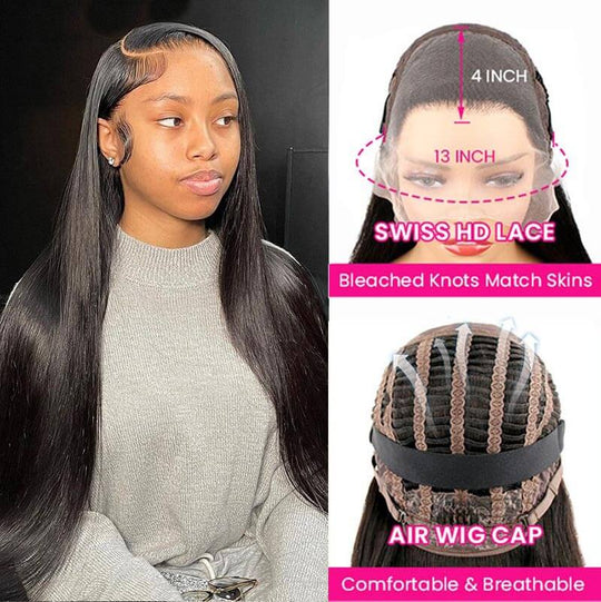 [Wear & Go] Air Wig Silky Straight 13x4 HD Lace Wigs 14A Virgin Hair - Kisslove Hair