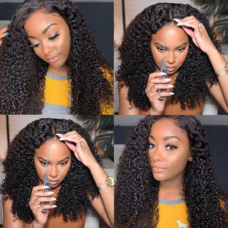 Double Drawn Kinky Curly Glueless 5*5 HD Lace Closure Wig 14A Brazilian Human Hair Wigs - KissLove Hair