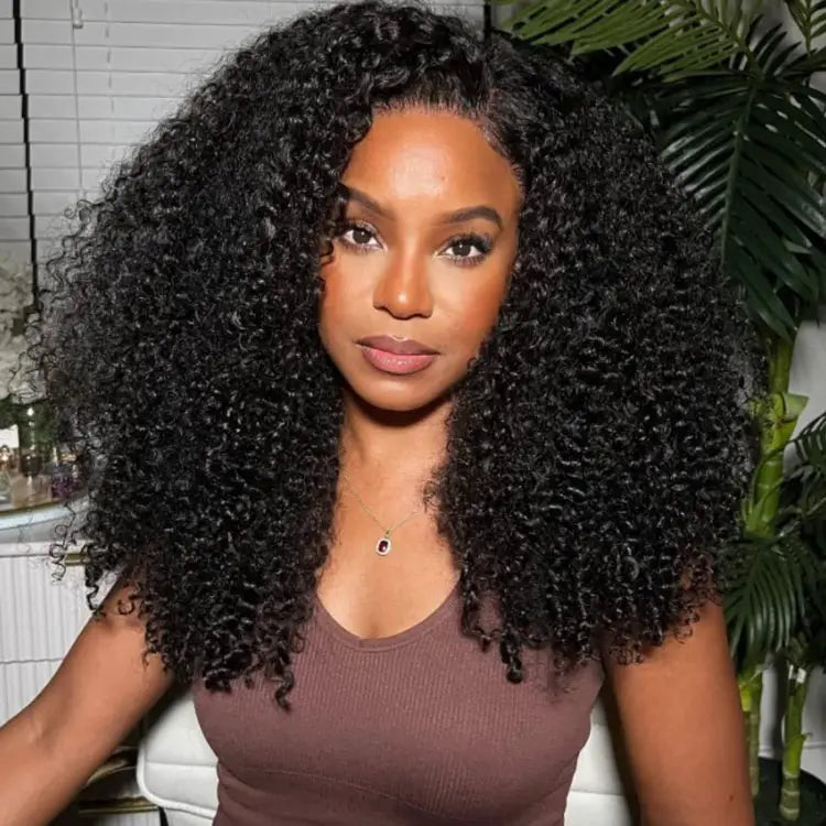 Double Drawn Kinky Curly Glueless 5*5 HD Lace Closure Wig 14A Brazilian Human Hair Wigs - KissLove Hair