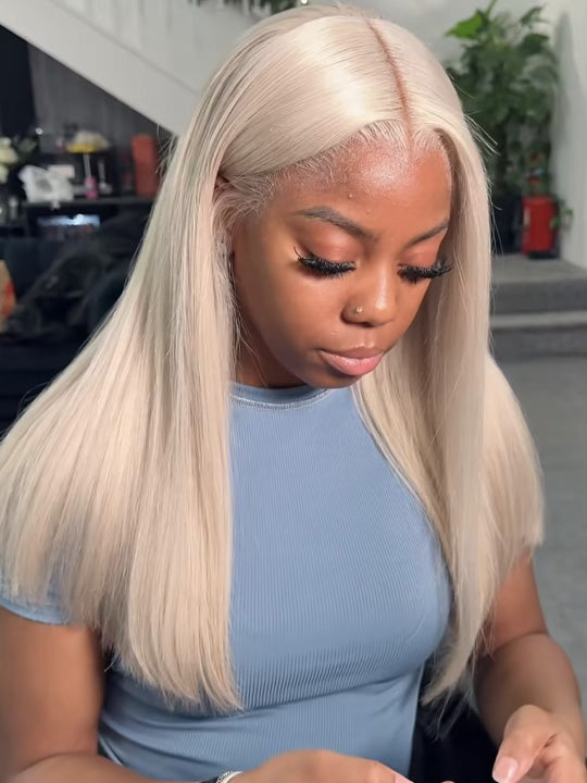 Kisslove 360 Lace Frontal Wig #60 Platinum Ash Blonde White Color Wig With Snug Fit Invisi Drawstring Cap - Kisslove Hair