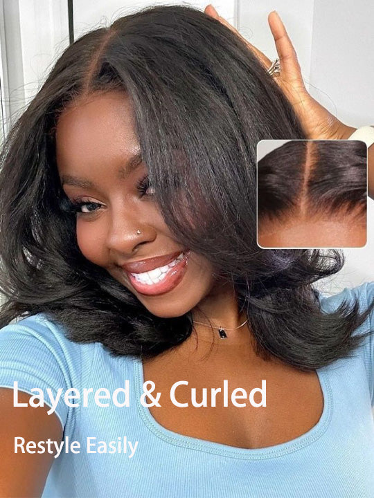 [Clearance] Glueless Bob Wig Silky Press Yaki Straight Hair Pre Cut Ready to Wear Bob Wig