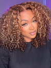 Honey Blonde Highlights Kinky Curly Short Bob Wig Glueless Lace Closure Bob Wigs