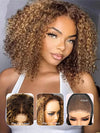 Honey Blonde Highlights Kinky Curly Short Bob Wig Glueless Lace Closure Bob Wigs