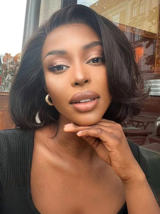Pre Layered Yaki Straight Pixie Cut Bob Wig 6x4.5 Glueless Honey Blonde Highlight Short Bob Wigs