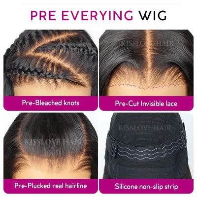 pre-everything wig details - pre-bleached knots, pre-plucked hairline, pre-cut lace, elastic band - kisslovehair