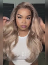 Ombre Ash Blonde Straight Hair Body Wave 13x4 Transparent Lace Frontal Wig Blonde With Brown Roots Hair