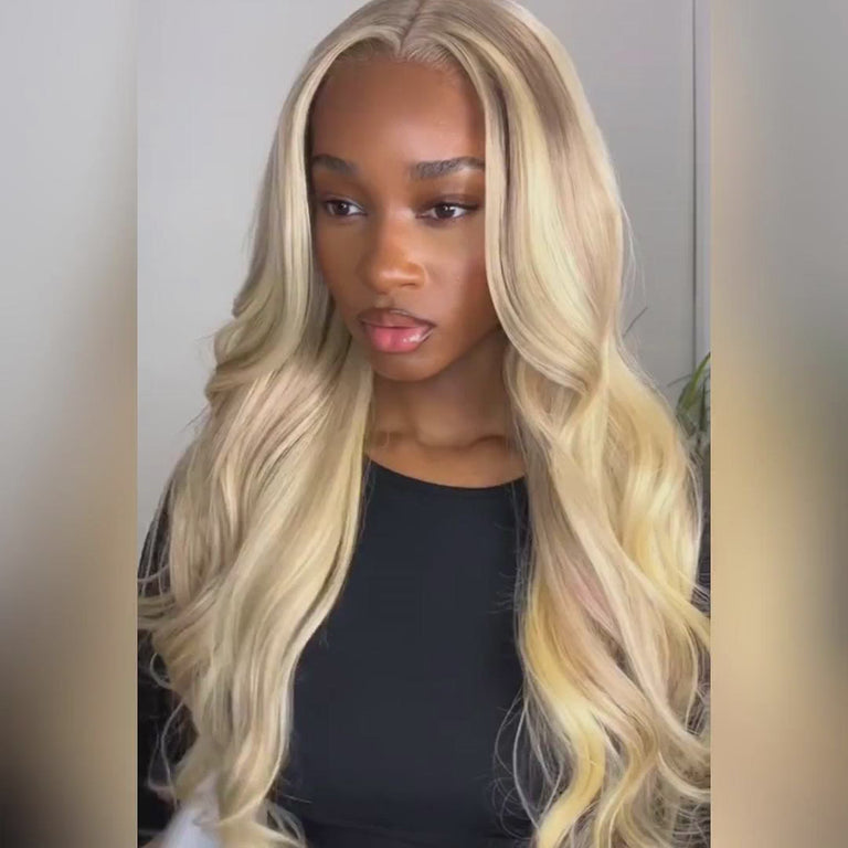 Blonde Balayage On Brown Wig 13x6 Transparent Lace Straight Human Hair