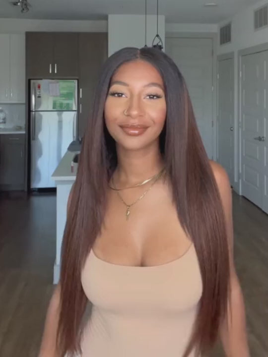 Kisslove Ombre Brown Yaki Straight Body Wave 360 Invisi-Drawstring Lace Human Hair Wigs