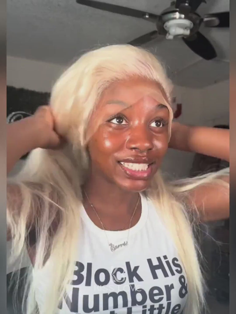 Kisslove 613 Blonde Straight Hair Invisi-Drawstring 360 Lace Frontal Wig Glueless Colored Human Hair Wig