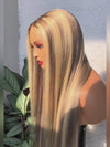 Balayage blond sur cheveux bruns 5x5 HD perruques de cheveux humains en dentelle transparente