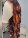 Kisslove Balayage Chestnut Brown with Ginger Highlight Body Wave Wigs Invisi Strap 360 Lace Frontal Wig