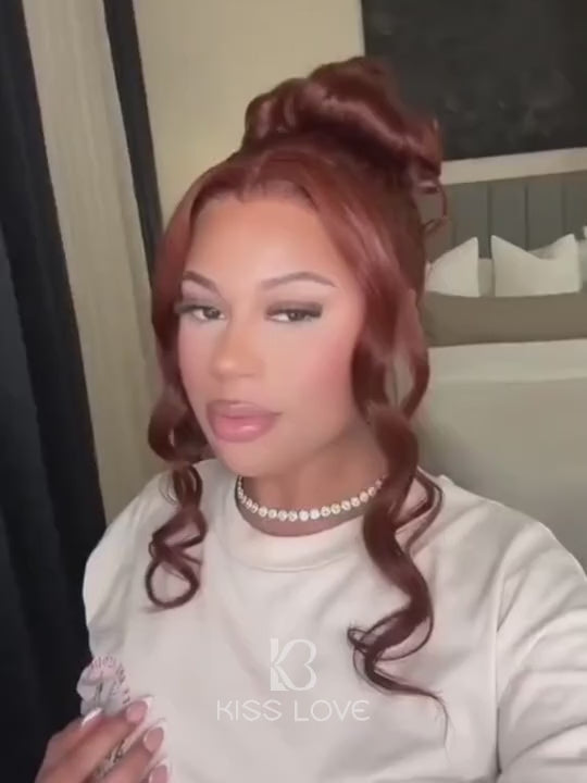Kisslove Pre-Everything Reddish Brown Wig 3D Body Wave Invisi Drawstring 360 Lace Wigs Human Hair