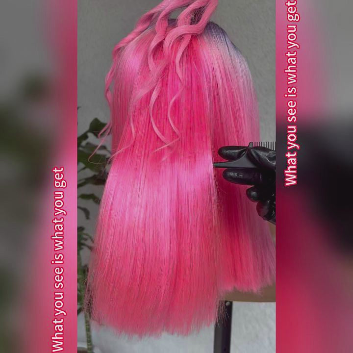 Ombre Silver Pink Bob Wig 13x4 HD Lace Wigs Human Hair Bob Wigs