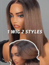 Ombre Mocha Brown Yaki Straight Bob Wig Pre Cut Pre Bleached Glueless Ready To Wear Wig