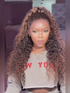 Kisslove Ombre Brown Glueless Water Wave Wig Chocolate Brown Hair Invisi-Drawstring Cap 360 Lace Wig