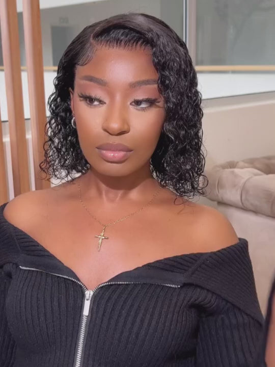 [2 Bob Wigs]13x4 Lace Frontal Natural Curly Hair+Highlight Brown Deep Wave Bob Wig