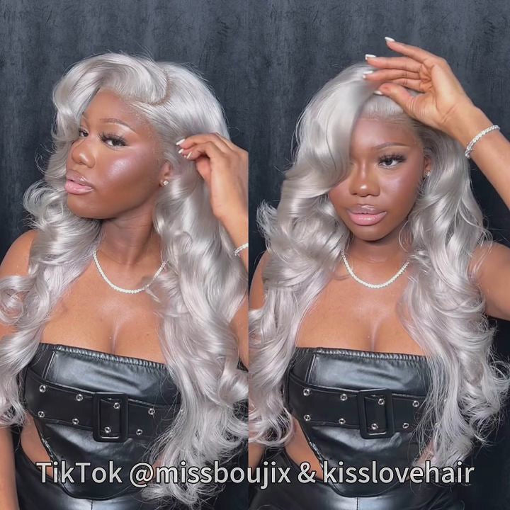 Silver Grey Human Hair Wig Body Wave 13x4 HD Lace Wigs KissLove Hair