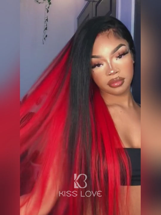 Perruques de cheveux humains en dentelle, cheveux humains lisses, moitié blond 613, moitié rouge, 5x5/13x4, densité 180%