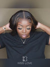 Kisslove Invisi-Drawstring Snug Fit 360 Lace Wig Glueless Black Hair With Brown Highlights
