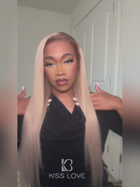Ombre Ash Blonde Body Wave Wig Blonde Hair With Brown Roots 13x4 Transparent Full Lace Frontal Wigs