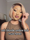 [Wear & Go] Ash Blonde with Dark Root Straight Bob Wig 13x4 Transparnt Lace Glueless Wig