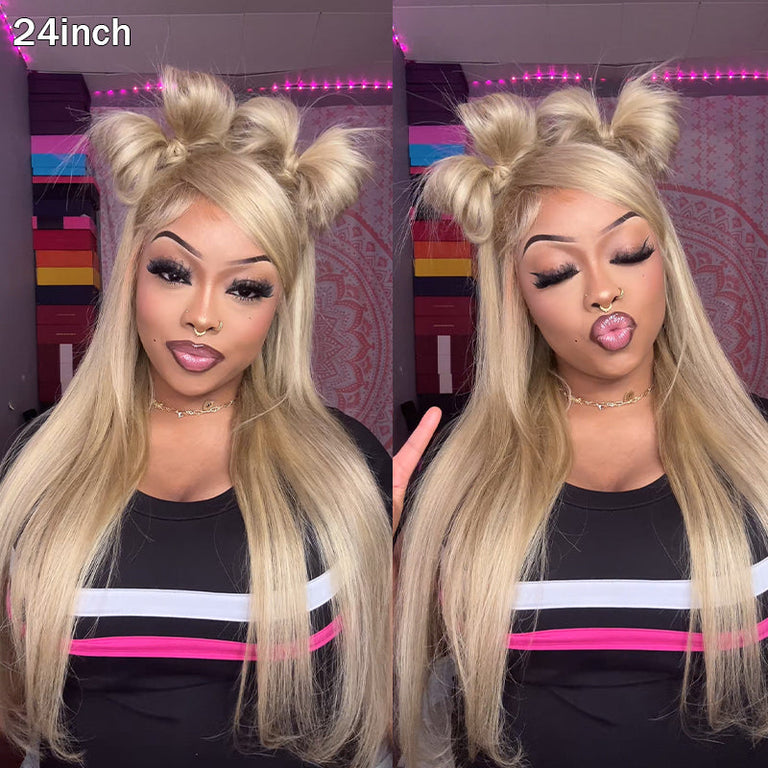Bone Straight Ash Blonde Wig 13x4 13x6 HD Transparent Lace Human Hair Wigs