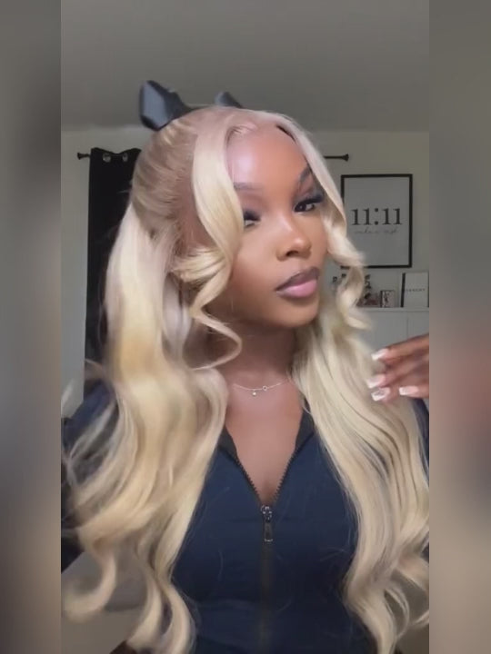 Perruques de cheveux humains avant de dentelle transparente HD 360 de vague de corps de cheveux blonds cendrés