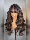 Kisslove Pre Everything Brown Bayalage Highlights 3D Body Wave Wig with Bangs Pull Go Drawstring Wig