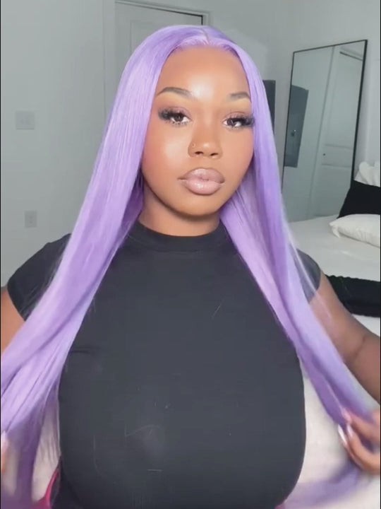 Lavender Hair Loose Body Wave 13x4 Lace Front Wig Pre Bleached Colored Human Hair Wigs