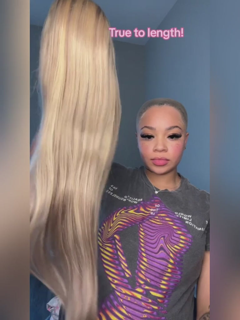 Kisslove 360 Lace Wig Blonde Balayage On Brown Straight Hair Wigs HD Transparent Invisi Drawstring Wig