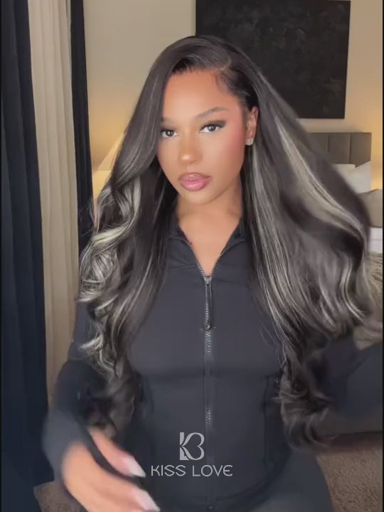Platinum Highlights Mixed Color 3D Body Wave 13x4 Lace Frontal Human Hair Wigs
