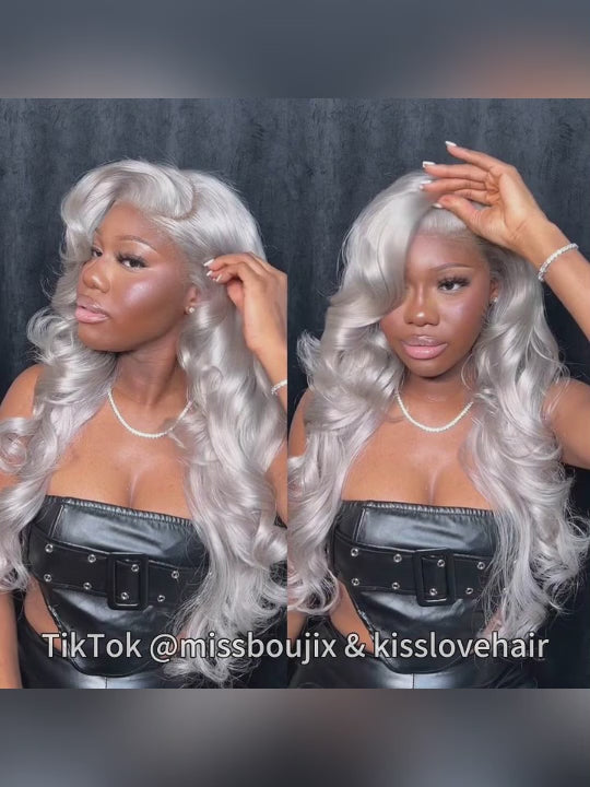 Silver Color 3D Body Wave 13x4 Lace Frontal Wig Pre Bleached Barbie Hair Style Human Hair Wigs