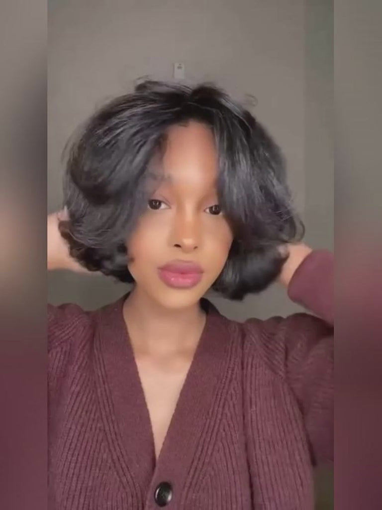Pre Layered Yaki Straight Pixie Cut Bob Wig 6x4.5 Glueless Honey Blonde Highlight Short Bob Wigs