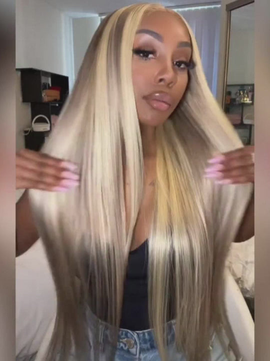 [Vente de liquidation] Balayage blond sur perruque ondulée brune 5x5 perruques en dentelle cheveux humains