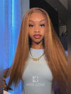 KissLove Honey Blonde Highlights 360 Lace Wig Kinky Straight Hair with Glueless Invisi-Drawstring Cap
