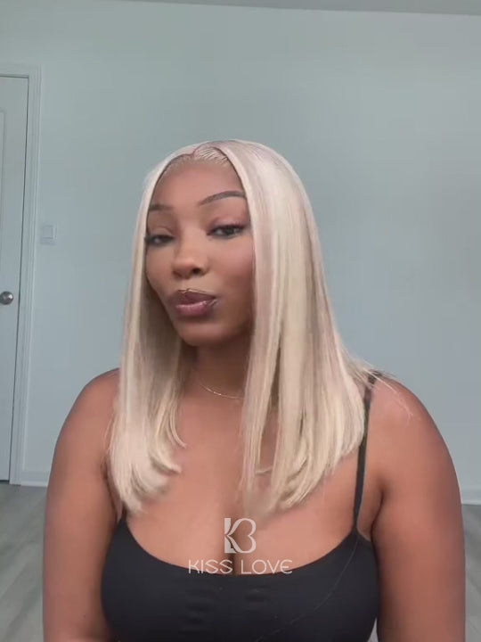 Blonde Bob Wig Glueless HD Transparent Lace Short Bob Wigs with Milktea Brown Balayage Highlights