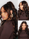 Kisslove Invisi-Drawstring Snug Fit 360 Lace Wig Glueless Black Hair With Brown Highlights