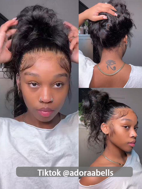 KissLove Glueless Invisi-Drawstring 360 Lace Wig Body Wave Pre Everything Kinky Edge Lace Frontal Wigs