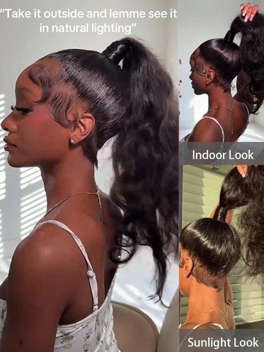 KissLove Glueless Invisi-Drawstring 360 Lace Wig Body Wave Pre Everything Kinky Edge Lace Frontal Wigs