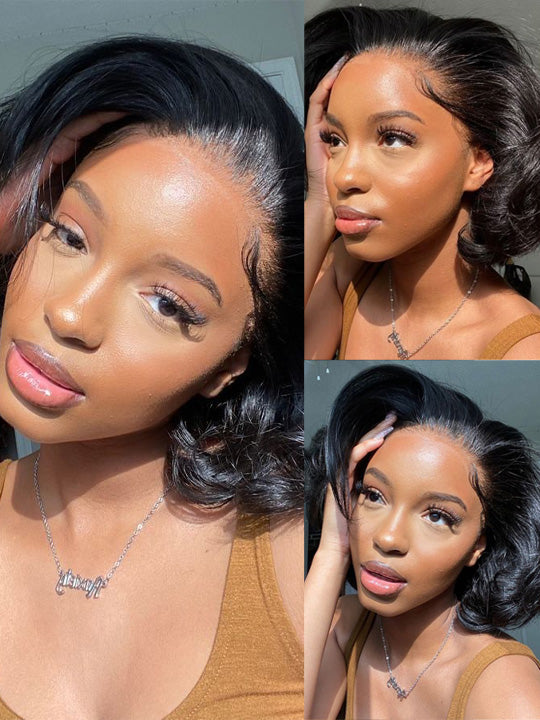 Pre Layered Yaki Straight Pixie Cut Bob Wig 6x4.5 Glueless Honey Blonde Highlight Short Bob Wigs