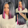 Peekboo Pink Highlight Wig Hidden Color Short Bob Silk 13x4 Transprant Lace Front Wig - KissLove Hair