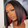 Peekboo Pink Highlight Wig Hidden Color Short Bob Silk 13x4 Transprant Lace Front Wig - KissLove Hair