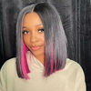 Peekboo Pink Highlight Wig Hidden Color Short Bob Silk 13x4 Transprant Lace Front Wig - KissLove Hair