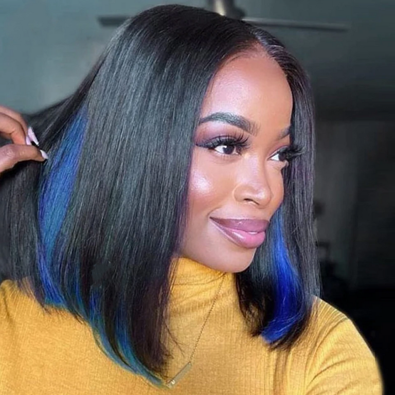 Peekboo Pink Highlight Wig Hidden Color Short Bob Silk 13x4 Transprant Lace Front Wig - KissLove Hair